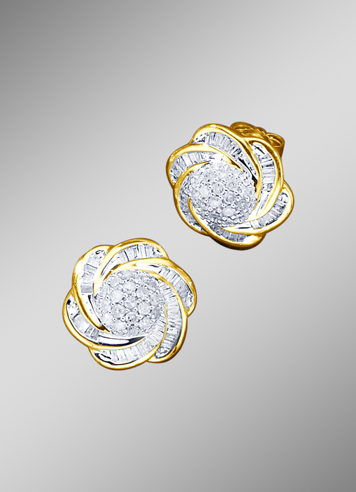 - Ohrstecker mit Brillanten und Baguette-Diamanten, in Farbe