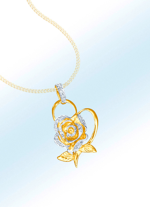 mit Diamanten - Anhänger Rose mit Herz, in Farbe