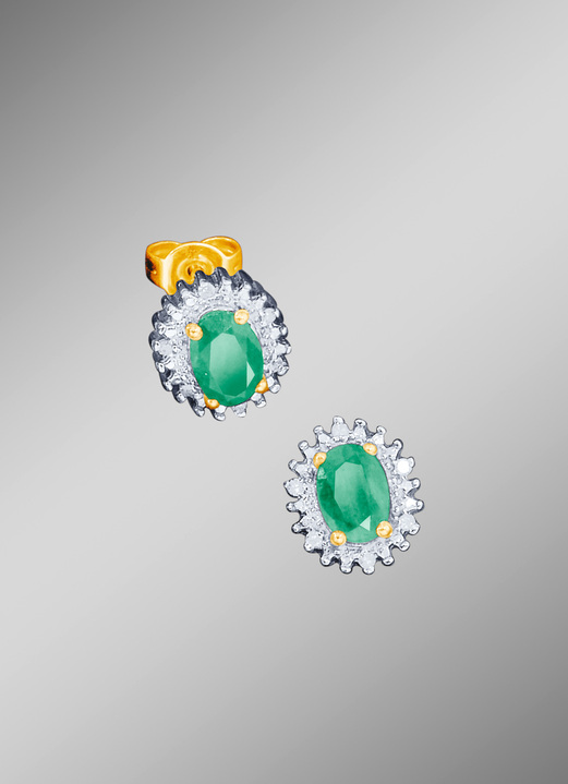 mit Edelsteinen - Ohrstecker mit Diamanten und Smaragd, in Farbe