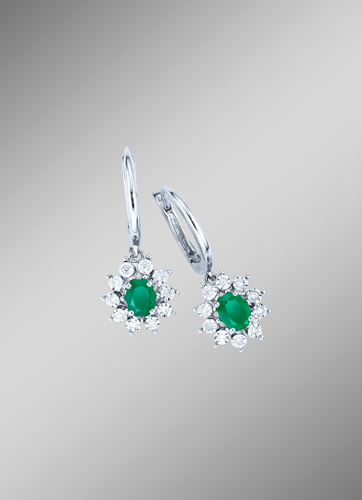 mit Edelsteinen - Hochwertige Ohrringe mit echt Smaragd und Diamanten, in Farbe
