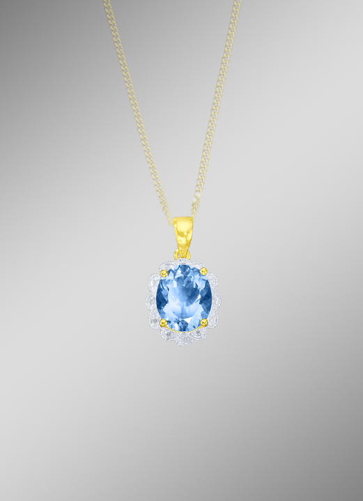 mit Edelsteinen - Massiver Anhänger mit Blautopas und Diamanten, in Farbe