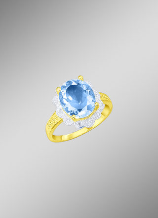 Massiver Damenring mit Blautopas und Diamanten