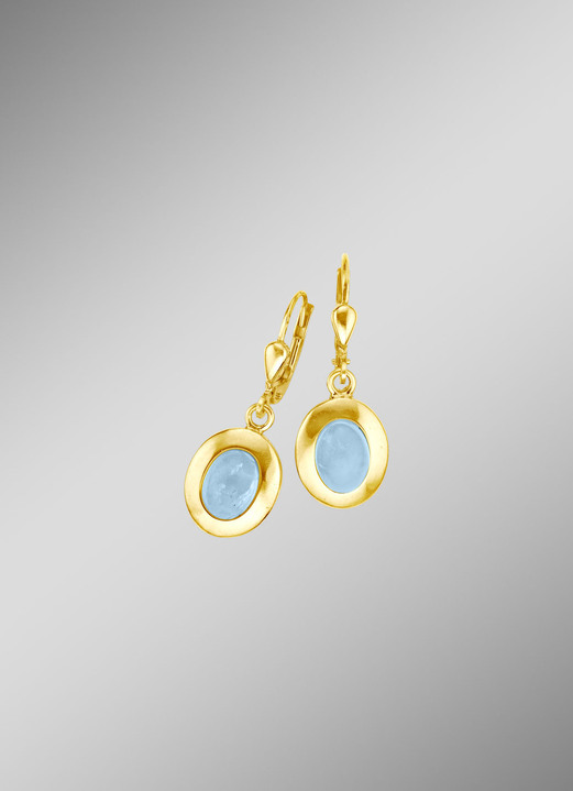 - Ohrringe mit echtem Aquamarin-Cabochon, in Farbe  Ansicht 1