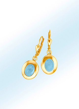Ohrringe mit echtem Aquamarin-Cabochon