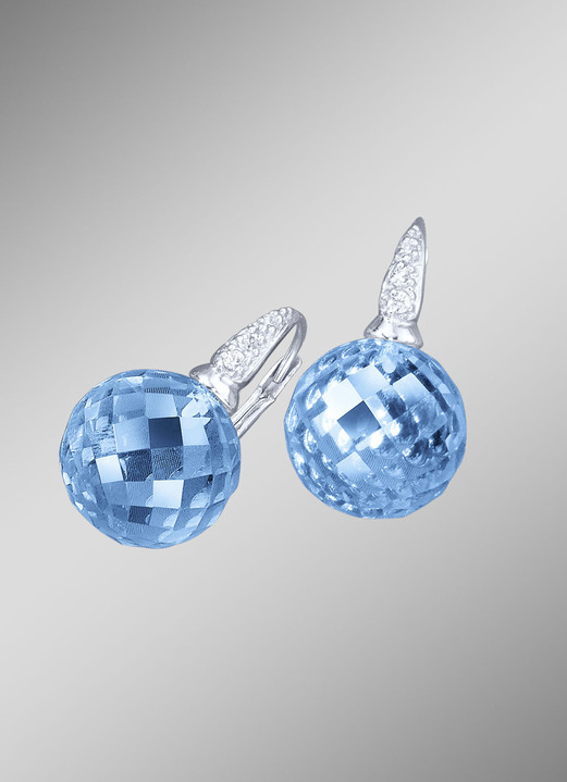 Ohrschmuck - Ohrringe mit blauem Quarz beh., und synth. Zirkonia, in Farbe  Ansicht 1