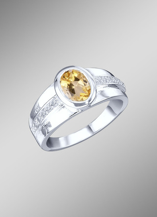 Strahlender Damenring mit echt Citrin und synth. Zirkonia