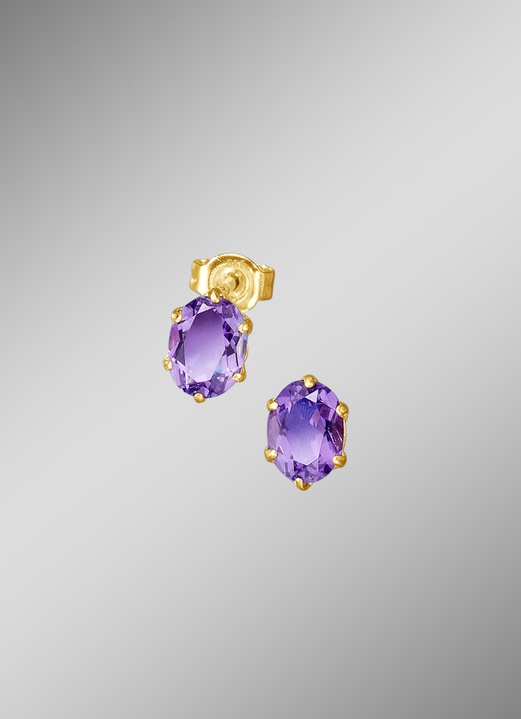 mit Edelsteinen - Ohrstecker mit echt Amethyst, in Farbe  Ansicht 1
