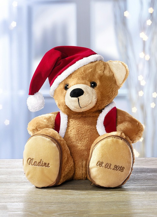 Geschenkideen - Individuell bestickbarer Weihnachtsteddybär, in Farbe BRAUN