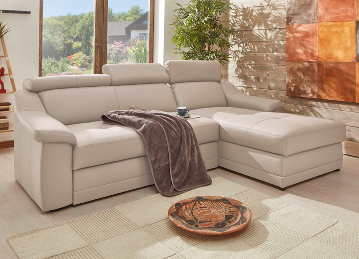 Funktions-Polstermöbel - Frei im Raum aufstellbare Polsterecke mit Kopfteilverstellung, in Farbe CREME, in Ausführung Mit Bettfunktion Ansicht 1