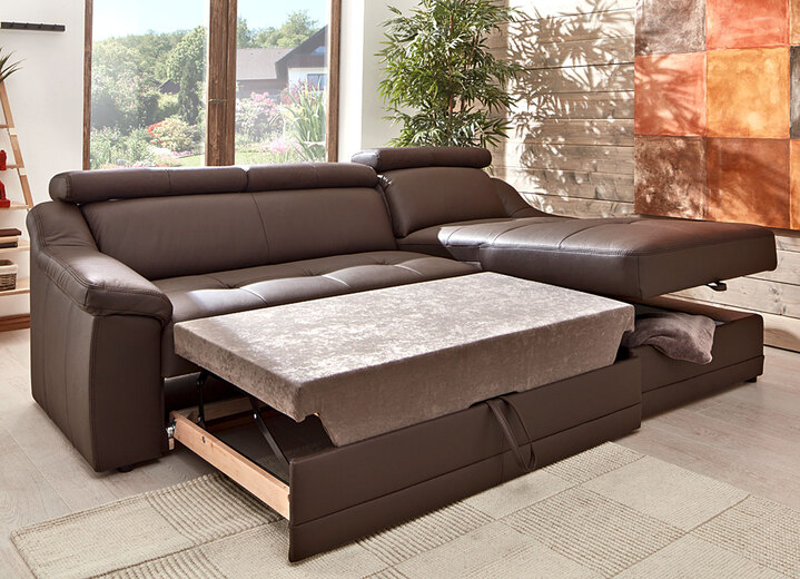 Funktions-Polstermöbel - Polsterecke mit Kopfteilverstellung, in Farbe CAPPUCCINO, in Ausführung Polsterecke mit Funktion, LEDER Ansicht 3