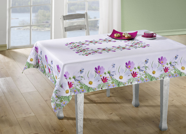 - Frühlingshafte Tisch- und Raumdekoration mit Blüten-Motiv, in Größe 130 (Deckchen, 35/ 50 cm) bis 404 (Kissenhülle, 40/ 40 cm), in Farbe WEISS/BUNT Ansicht 2