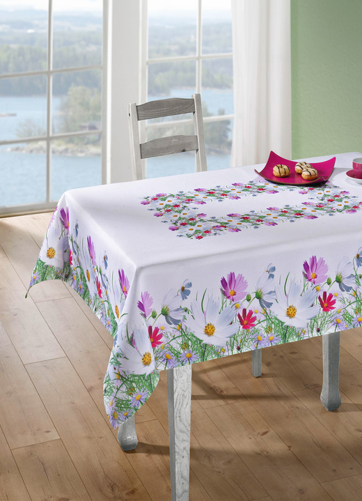 Tischdecken - Frühlingshafte Tisch- und Raumdekoration mit Blüten-Motiv, in Größe 130 (Deckchen, 35/ 50 cm) bis 404 (Kissenhülle, 40/ 40 cm), in Farbe WEISS/BUNT Ansicht 1