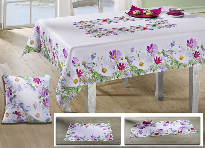 Tischdecken - Frühlingshafte Tisch- und Raumdekoration mit Blüten-Motiv, in Größe 130 (Deckchen, 35/ 50 cm) bis 404 (Kissenhülle, 40/ 40 cm), in Farbe WEIß/BUNT Ansicht 1