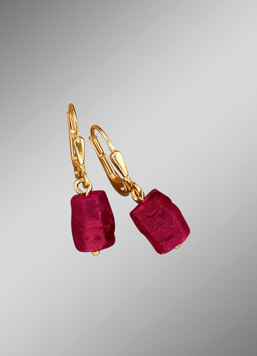 Schmuck & Uhren - Ohrringe mit echten Roh-Rubinen, in Farbe