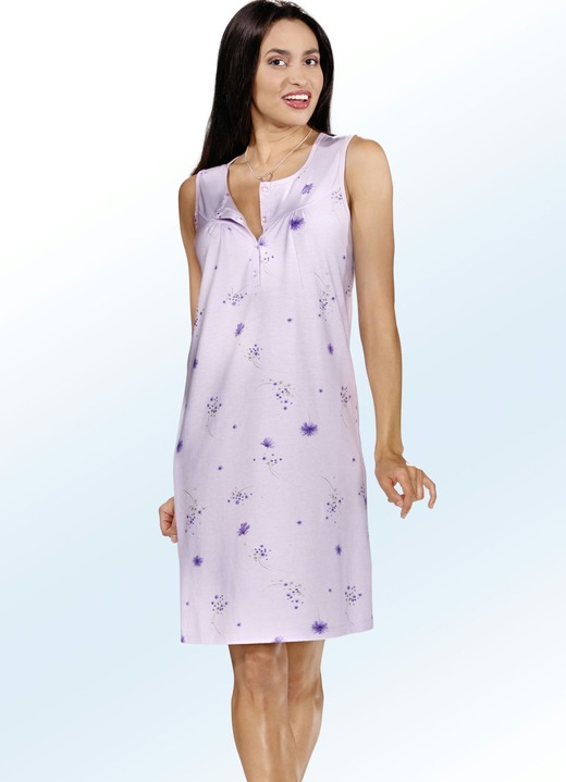 Nachthemden - Zweierpack Nachthemden mit breiten Trägern und Knopfleiste, in Größe 038 bis 056, in Farbe 1X PASTELLGRÜN-BUNT, 1X BLEU-BUNT Ansicht 5