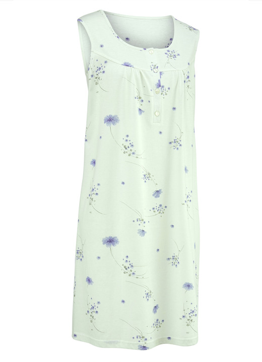 Nachthemden - Zweierpack Nachthemden mit breiten Trägern und Knopfleiste, in Größe 038 bis 056, in Farbe 1X PASTELLGRÜN-BUNT, 1X BLEU-BUNT Ansicht 4