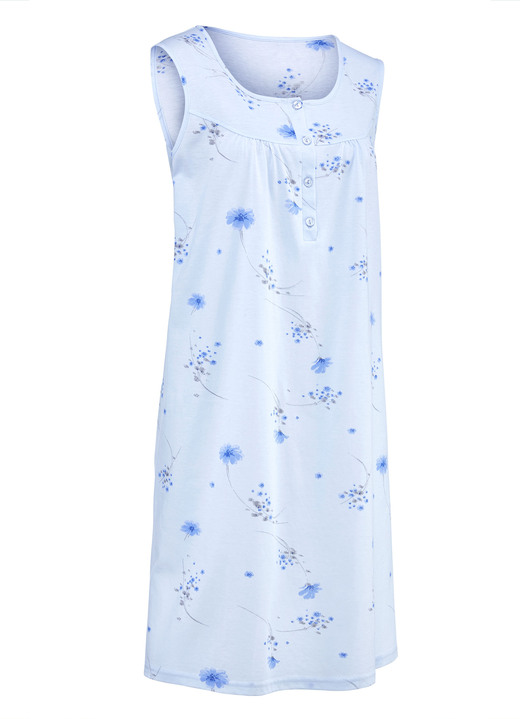 Nachthemden - Zweierpack Nachthemden mit breiten Trägern und Knopfleiste, in Größe 038 bis 056, in Farbe 1X PASTELLGRÜN-BUNT, 1X BLEU-BUNT Ansicht 2