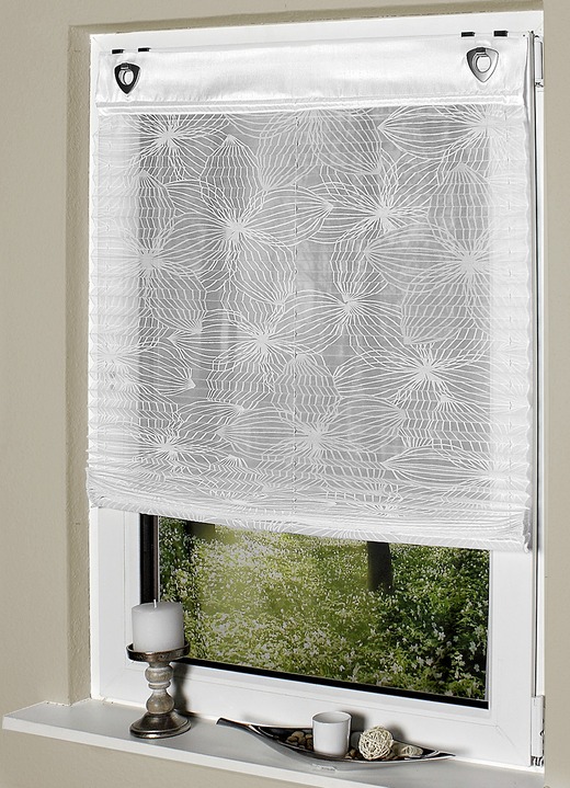 Rollos - Plissee-Rollos mit dekorativen Sternblumen Druckdessin, in Größe 316 (H140xB45 cm) bis 322 (H140xB80 cm), in Farbe WEISS