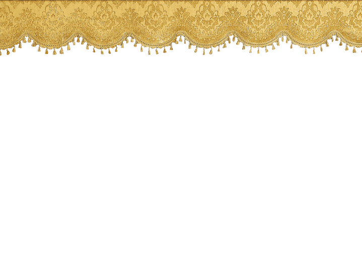 Klassisch - Schabracke mit Bommelborte, in Größe 739 (H38xB135 cm) bis 745 (H38xB410 cm), in Farbe GOLD Ansicht 1