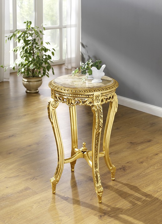 Kleinmöbel - Beistelltisch mit Marmorplatte, in Farbe GOLD