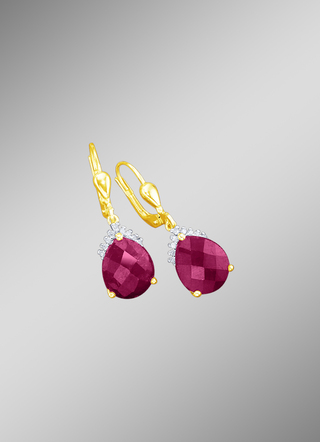 Ohrringe mit Diamaten und echten Rubin-Tropfen