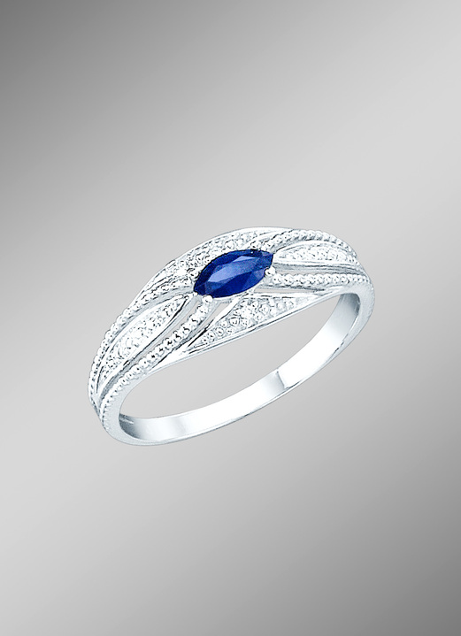 mit Edelsteinen - Damenring mit Brillanten und echt blauem Safir, in Größe 160 bis 220, in Farbe