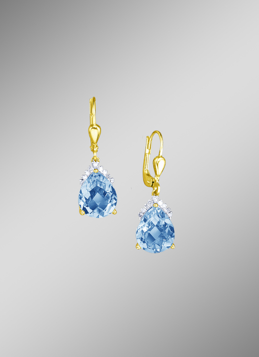 - Ohrringe mit echt Blautopas und Diamanten, in Farbe