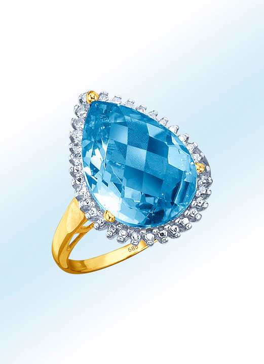 Damenring Mit Diamanten Und Echt Blautopas Tropfen Damenschmuck Echt Gold Brigitte Hachenburg