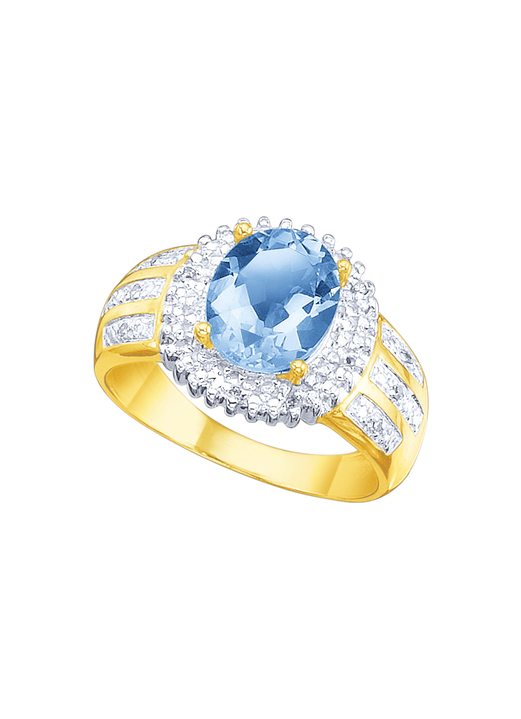 mit Edelsteinen - Damenring mit echtem Blautopas und Diamanten Ansicht 2 mit Edelsteinen - Damenring mit echtem Blautopas und Diamanten, in Größe 160 bis 220, in Farbe  Ansicht 2