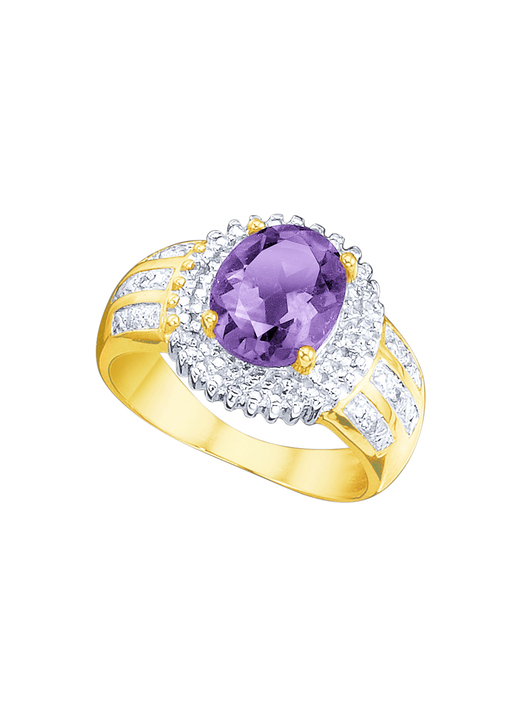 mit Edelsteinen - Damenring mit echtem Amethyst und Diamanten, in Größe 160 bis 220, in Farbe  Ansicht 2