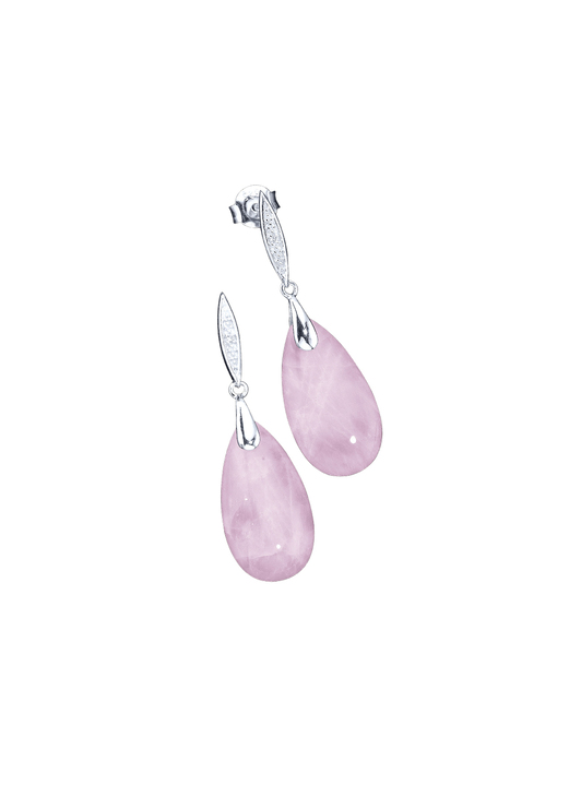- Ohrstecker mit Rosenquarz und synthetische Zirkonia, in Farbe  Ansicht 2