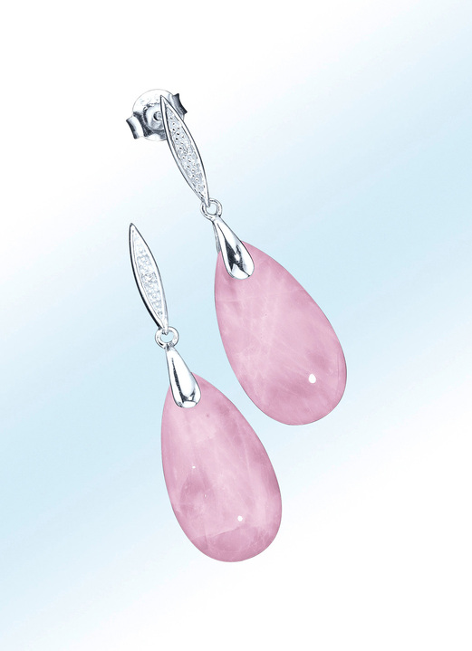 Ohrschmuck - Ohrstecker mit Rosenquarz und synth. Zirkonia, in Farbe
