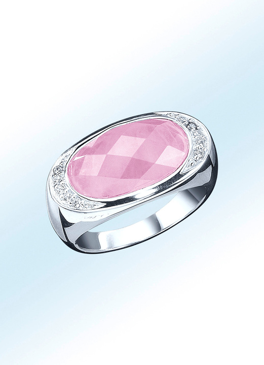 Ringe - Damenring mit echt Rosenquarz und synth. Zirkonia, in Größe 160 bis 220, in Farbe
