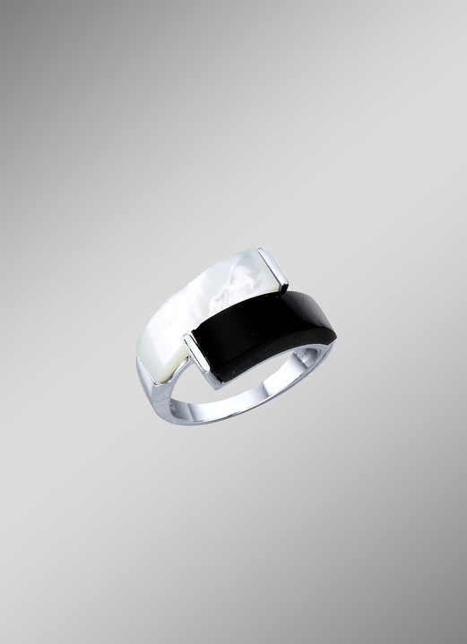 Ringe - Damenring mit echt Onyx und echt Perlmutt, in Größe 160 bis 220, in Farbe  Ansicht 1