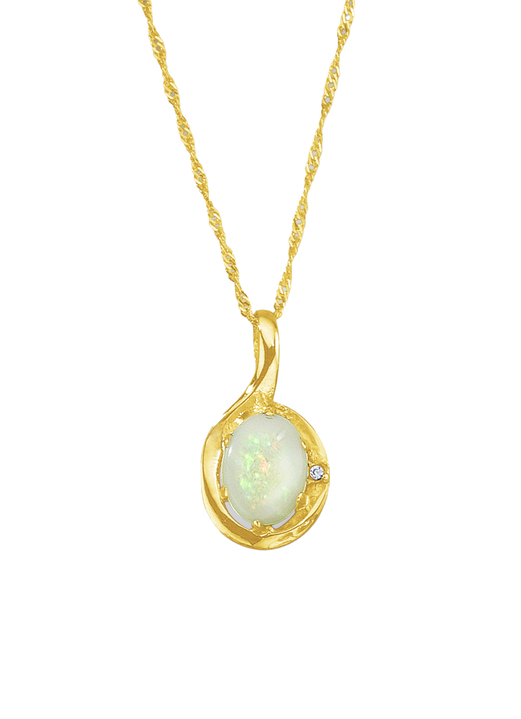 mit Edelsteinen - Anhänger mit Singapurkette, echt Opal und synth. Zirkonia, in Farbe  Ansicht 2