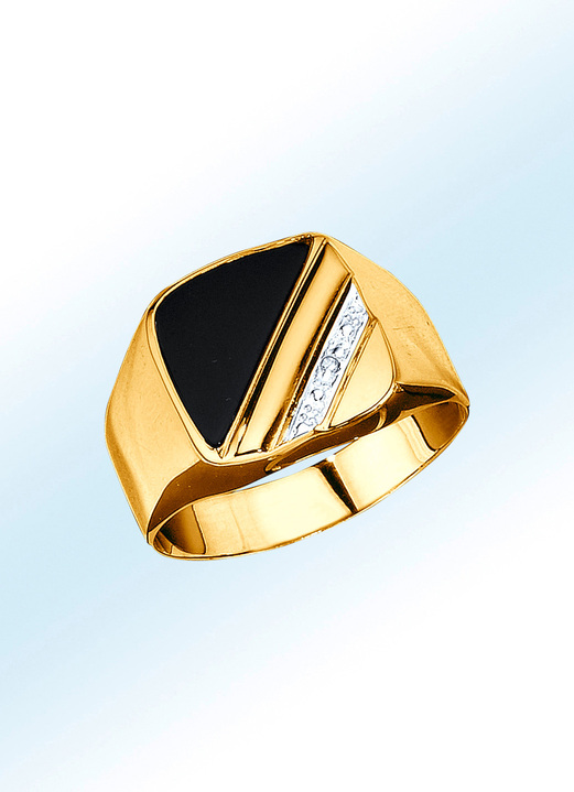 Ringe - Klassischer Herrenring mit Onyx und Diamant, in Größe 180 bis 240, in Farbe