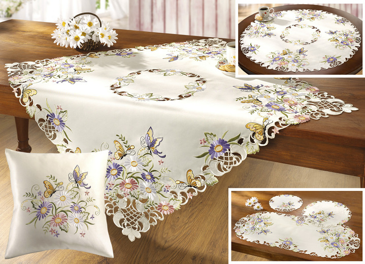 Tischdecken - Tisch- und Raumdekoration mit Blüten und Schmetterlingen, in Größe 101 (Läufer, 30/ 45 cm) bis 404 (Kissenbezug, 40/ 40 cm), in Farbe  Ansicht 1