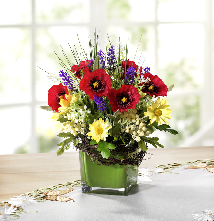 Kunst- & Textilpflanzen - Gesteck in Vase, in Farbe