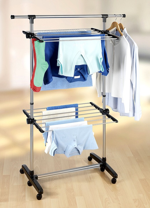 Ordnung - Platzspar-Wäscheständer mit einklappbaren Seitenteilen, in Farbe EDELSTAHL/SCHW. Ansicht 1