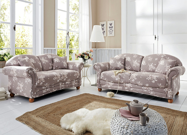 Polstermöbel - Romantisch-blumige Polstermöbel, in Farbe WEISS-ROSA, in Ausführung Zweisitzer Ansicht 4