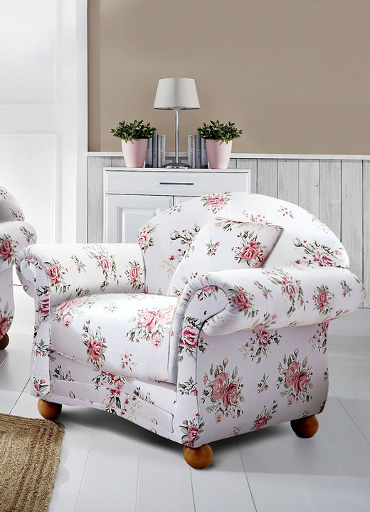 Polstermöbel - Romantisch-blumige Polstermöbel, in Farbe WEISS-ROSA, in Ausführung Zweisitzer Ansicht 9