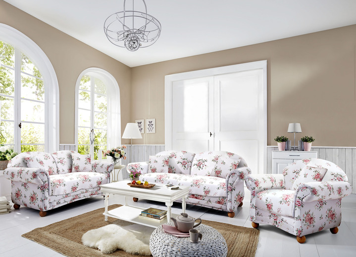 Polstermöbel - Romantisch-blumige Polstermöbel, in Farbe WEISS-ROSA, in Ausführung Zweisitzer Ansicht 2