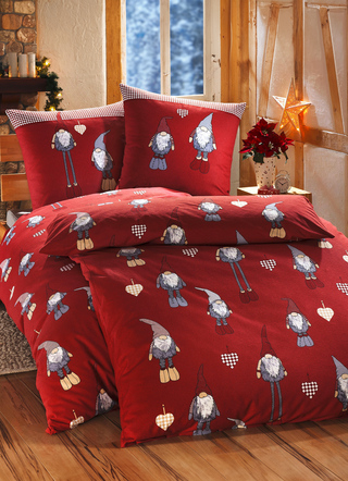 - DOBNIG Bettwäsche-Garnitur Wichtel, in Größe 111 (40/80 cm + 135/200 cm) bis 115 (80/80 cm + 155/220 cm), in Farbe BORDEAUX