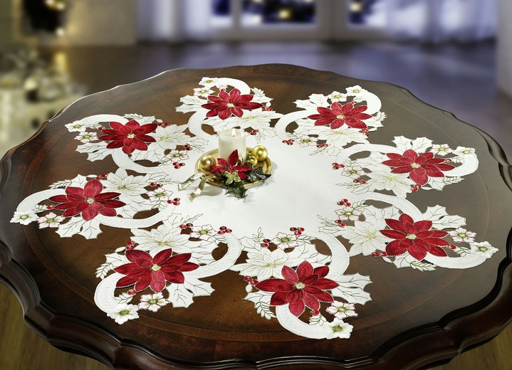 Tischdecken - Tisch- und Raumdekoration aus dem Hause Schäfer, in Größe 140 (Tischdekoration Stern, ø 40 cm) bis 404 (Kissenbezug, 40/40 cm), in Farbe WEISS/ROT Ansicht 1