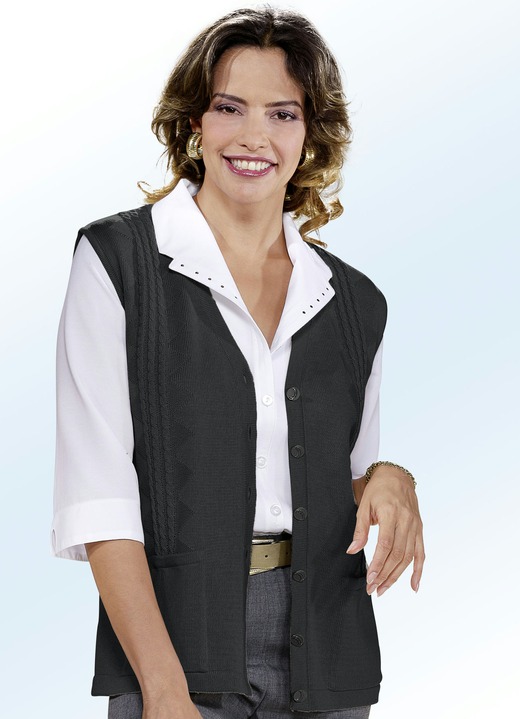 Jacken, Westen & Sets - Strickweste mit Zopfdessin, in Größe 038 bis 054, in Farbe BEIGE Ansicht 2