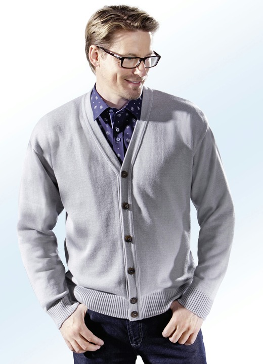 Hemden, Pullover & Shirts - Cardigan mit durchgehender Knopfleiste in 4 Farben, in Größe 044 bis 062, in Farbe SILBERGRAU Ansicht 1