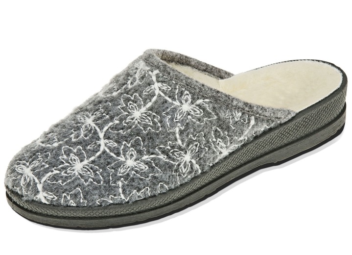 Hausschuhe - Textil-Pantoffel mit schöner Stickerei, in Größe 036 bis 042, in Farbe BORDEAUX Ansicht 4