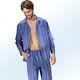 Nachtwäsche - Schlafanzug, durchgeknöpft, aus Webware mit Streifendessin, in Größe 046 bis 060, in Farbe JEANSBLAU-BUNT