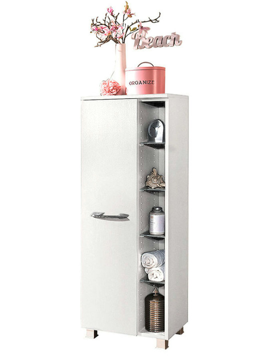 Badmöbel - Badmöbel-Programm, auch hängend montierbar, in Farbe WEISS, in Ausführung Midischrank, breit Ansicht 1