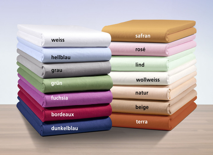 Spannbetttücher - Bella Donna Zwirn-Jersey-Stretch Spannbetttuch Ansicht 10 Spannbetttücher - Bella Donna Zwirn-Jersey-Stretch Spannbetttuch, in Größe 133 (90–100/190–220 cm, Matratzenhöhe bis 30 cm) bis 938 (180–200/200–220 cm, Matratzenhöhe bis 45 cm), in Farbe WEISS Ansicht 10